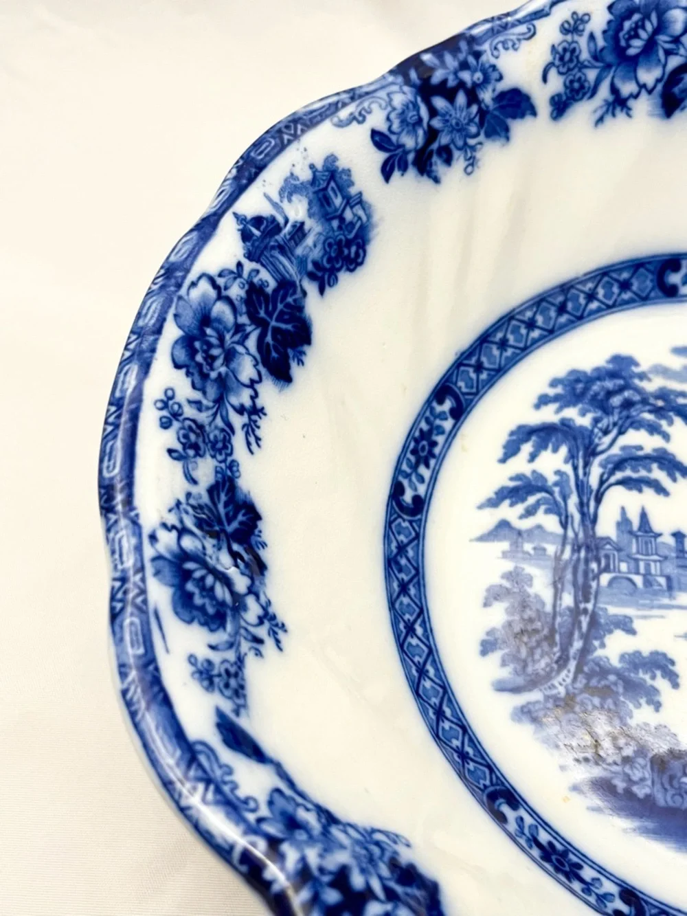 Royal Doulton Burslem Blue Flow Porcelain Bowl, Madras Pattern, Antique EUC